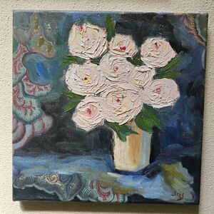 Abstract Still Life oil Painting of Peonies